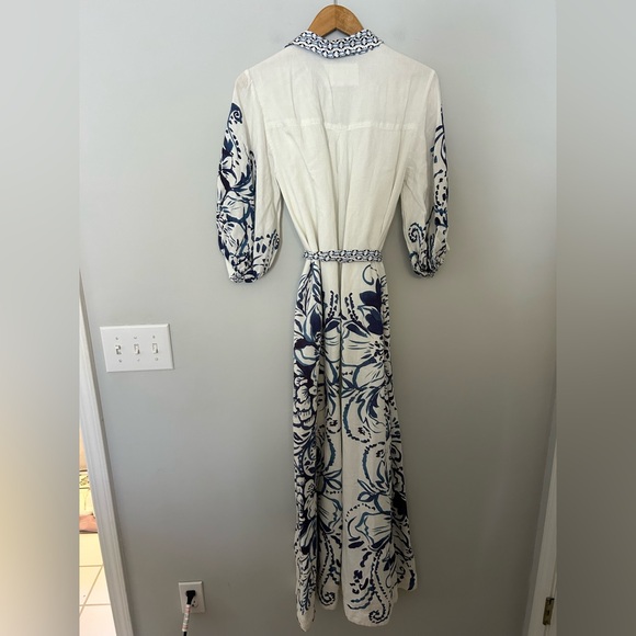 Anthropologie Maeve Irene Linen Maxi Shirt Dress in Blue and Cream - Picture 6 of 8